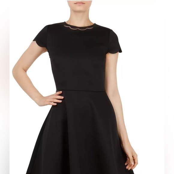 TED BAKER - Marlena Scalloped Short Sleeve Dress in Black. Size: TB3 = US 8 - Picture 6 of 16